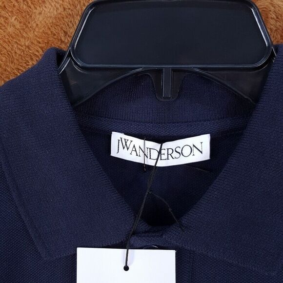 JW ANDERSON Mens Shirt Large Navy Polo Embroidered Anchor Patch Logo $250 - Picture 3 of 9